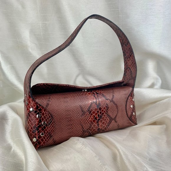 SNAKESKIN PRINT STUDDED SHOULDER BAG NWOT - Picture 2 of 8